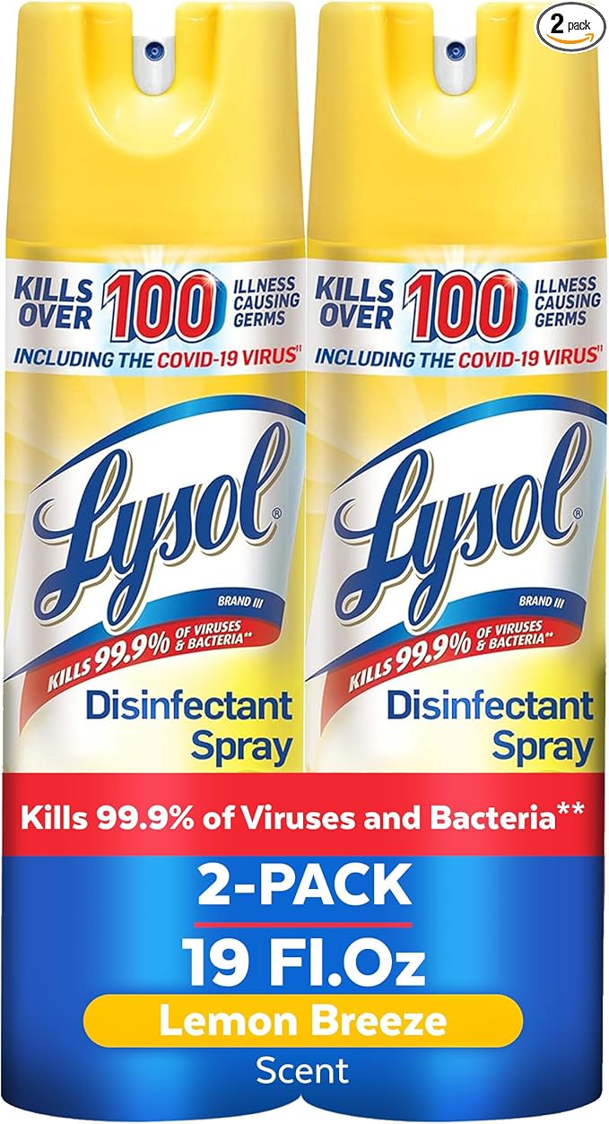 Lysol Disinfectant Spray, Sanitizing and Antibacterial Spray, For Disinfecting and Deodorizing, Lemon Breeze, 19 Fl Oz (Pack of 2)