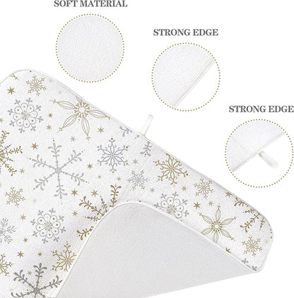Christmas Drying Mat 18x24 Inches For Kitchen Counter Winter Gold Gray Snowflake Home Decoration Drying Mat Decorative Pad for Kitchen Dining Room Christmas Decoration,Office Decor