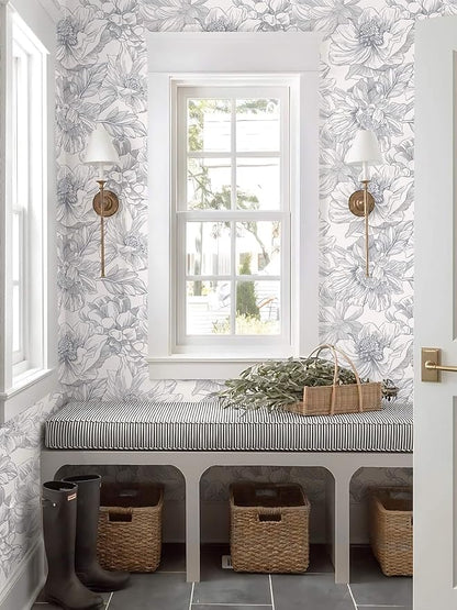 Ismoon Vintage Floral Wallpaper Peel and Stick Boho Beige and Gray Contact Paper 17.3inx6.5ft Removable Self Adhesive Wall Paper for Bathroom Bedroom Cabinet Mural Wall Decor Vinyl Renter Friendly