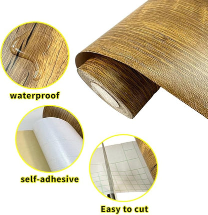 Teemall 10M Black Wood Grain Removable PVC Waterproof Border Wall Decor Removable Self Adhesive Kitchen Bathroom Tiles Sticker Wallpaper 4.2x390 (Yellow, 2" x 390")