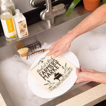 DII Swedish Dishcloths for Kitchen & Cleaning, Reusable, Machine Washable & Dishwasher Safe, Biodegradable, 7.75 x 6.75, Farmers Market, 3 Piece