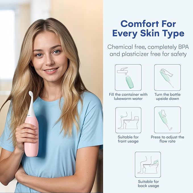The Original HAPPYPO Portable Bidet l The Easy-Bidet 2.0 Replaces Wet Wipes and Shower Toilet l Portable Bidets Sprayer and Butt Shower for Travel - Peri Bottle Postpartum - Rose