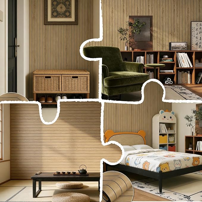 Abyssaly Peel and Stick Wall Panels, 118"x15.7" Thickened 3D PVC Wood Slat Wallpaper, Soundproof Waterproof Self-Adhesive Paneling, Wood Grain Wall Decor for Living Room Bedroom Kitchen (Brown)
