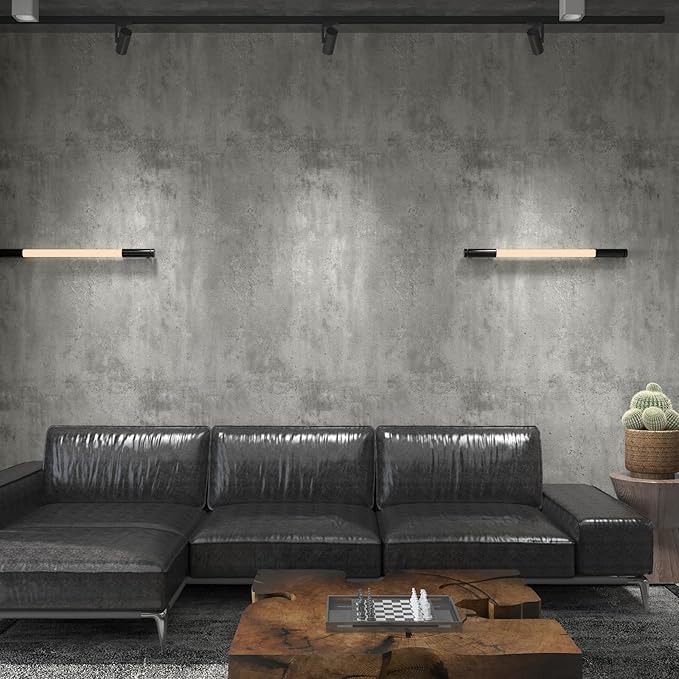 48"x354" Extra Wide Big Roll Light Grey Concrete Wallpaper Peel Stick Thick Grey Concrete Contact Paper Adhesive Removable Waterproof Vinyl Matte Industrial Wall Paper for Gym Bathroom Cafe