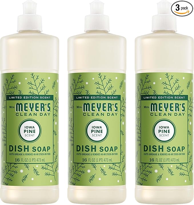 MRS. MEYER'S CLEAN DAY Liquid Dish Soap, Iowa Pine Scent, 16 Fl Oz Bottle - 3 Pack