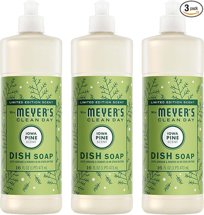 MRS. MEYER'S CLEAN DAY Liquid Dish Soap, Iowa Pine Scent, 16 Fl Oz Bottle - 3 Pack