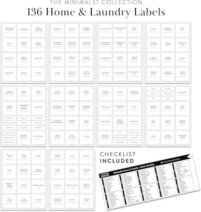 Laundry Labels for Jars, 136 Preprinted Home and Laundry Stickers for Storage Bins, Bathroom Cleaning Jars, Containers, Spray Bottles, Linen Closet, Household Organization