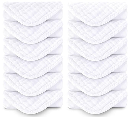 Muslin Burp Cloths 100% Cotton Large 20''x10'' Extra Soft and Absorbent Baby Wash Cloths Spit Up Rags - Baby Burping Cloth for Boys Girls Items(12 Pack White)