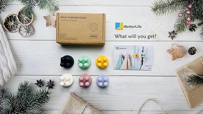 iBetterLife Toothbrush Holders Wall Mounted - 6Pcs Silicone Razor Holder for Shower Self Adhesive Cute Utility Hook for Hanging Towel Key Plug Cable for Kitchen Bathroom Office Dorm Room Essentials