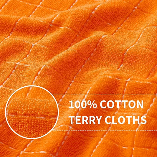 Homaxy 100% Cotton Terry Kitchen Towels(Orange, 13 x 28 inches), Checkered Designed, Soft and Super Absorbent Dish Towels, 6 Pack