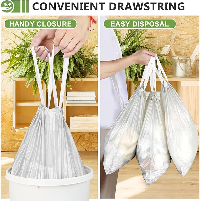 99 Count-Small Trash Bags,4 Gallon Trash Bag Drawstring, Gray White Bathroom Garbage Bags,Tear-Free Garbage Bags,Plastic Wastebasket Liners for Toilet Home Office and Bedroom