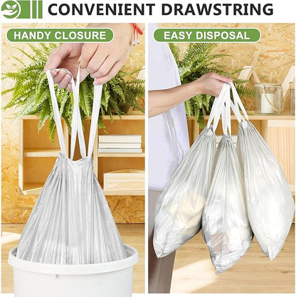 231 Count-Small Trash Bags, 4 Gallon Trash Bag Drawstring, Gray White Bathroom Garbage Bags，Tear-Free Garbage Bags ，Plastic Wastebasket Liners for Toilet Home Office and Bedroom