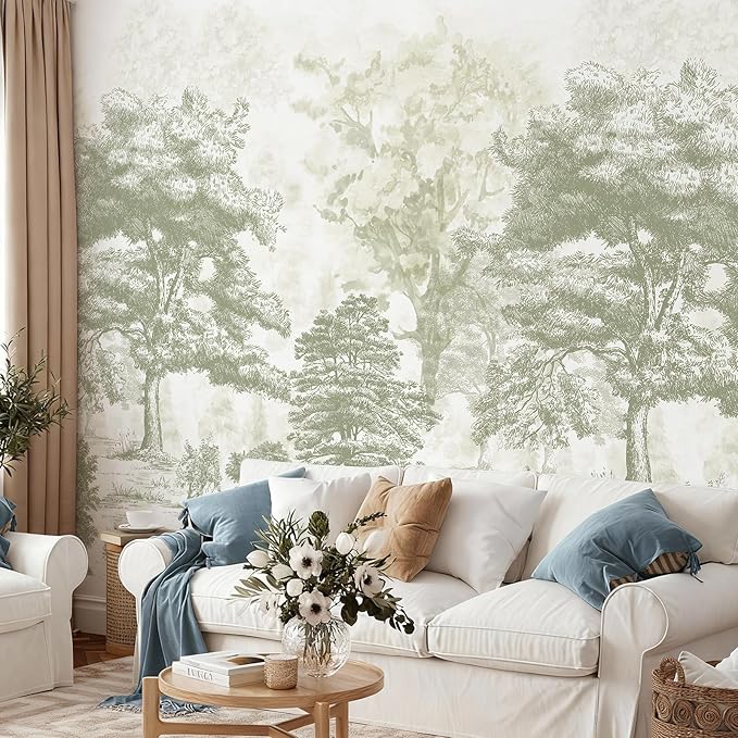 Zeeko Vintage Forest Wall Murals Peel and Stick 144" W x 100" H Canvas Waterproof Tree Self-Adhesive Wallpaper Large Nature Landscape Art Deco for Bedroom
