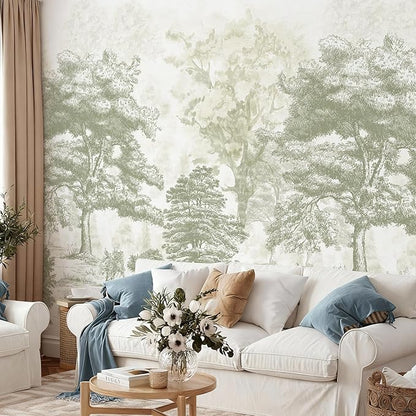 Zeeko Vintage Forest Wall Murals Peel and Stick 144" W x 100" H Canvas Waterproof Tree Self-Adhesive Wallpaper Large Nature Landscape Art Deco for Bedroom