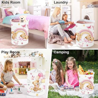 Clastyle Rainbow Baby Laundry Hamper Cloud Kid Storage Basket Women Girl Gift Toy Box Collapsible Clothes Organizer Nursery Bin for Bedroom,Bear,36 * 45 cm