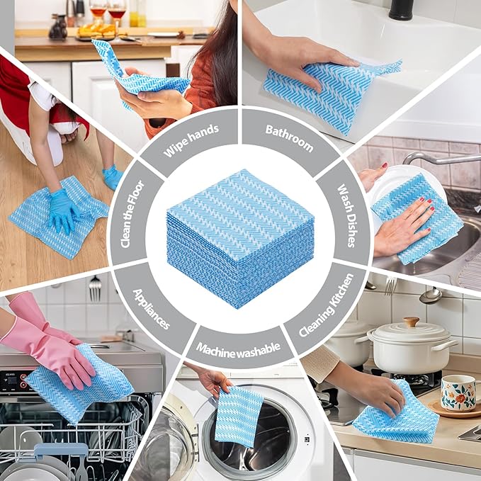 Disposable Dish Cloths,Multi use Reusable Cleaning Cloth,Machine Washable J Cloth,Heavy Duty Handy Cleaning Wipes 11.8" X 19.6" (Green 50 Count)