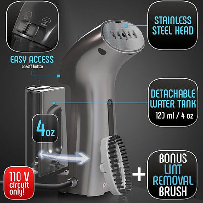 Best Steamer for Clothes, Hand Held Portable Travel Garment Steamer, Metal Steam Head, 25s Heat Up, Pump System, Mini Size, Handheld Steamer for Any Fabrics, No Water Spitting (120, Volts)