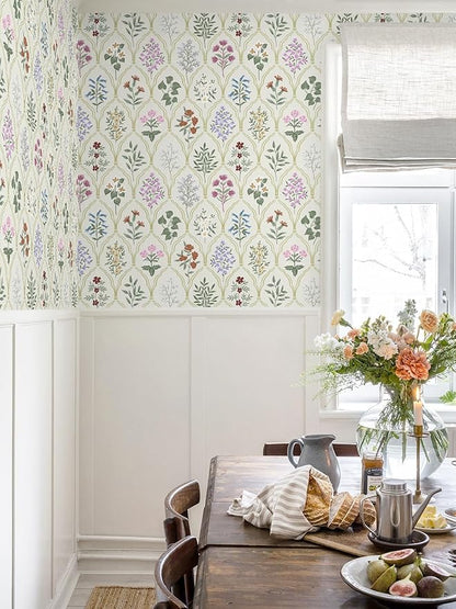Dimoon 78.7"x17.3" Peel and Stick Wallpaper Floral Vintage Contact Paper Modern Removable Wallpaper Boho Beige Pink Self Adhesive Wall Paper for Cabinets Drawers Bathroom Bedroom Thicken Vinyl Roll