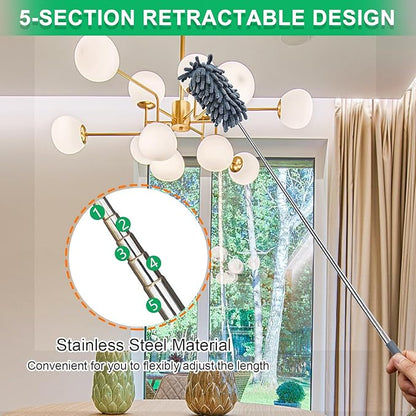 2 Pack Microfiber Duster for Cleaning, Washable Dusters, Extendable Pole, Up to 30 Inch Reachable, Wet and Dry Use Cleaning Tools for Car, Ceiling Fan, Window, Furniture, Office