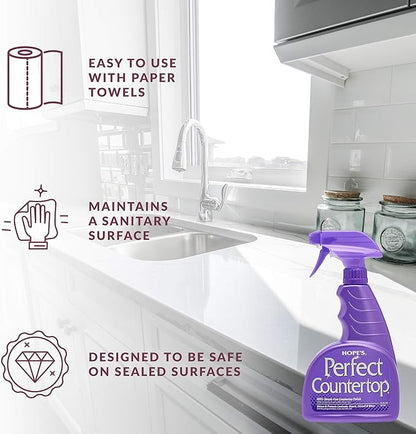HOPE'S Perfect Countertop Cleaner and Polish 22-Ounce, Streak-Free Multi-Surface Cleaning Spray, Safe on Stone, Laminate, CORIAN, Granite, Quartz, Marble, Pack of 2