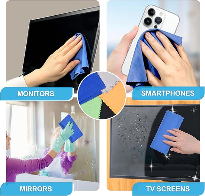 Eco-Fused Microfiber Cleaning Cloth - 12x12 Inch Microfiber Cloth - Pack of 20 Large Cleaning Cloths - Microfiber Cleaning Cloth for Electronics and Monitors