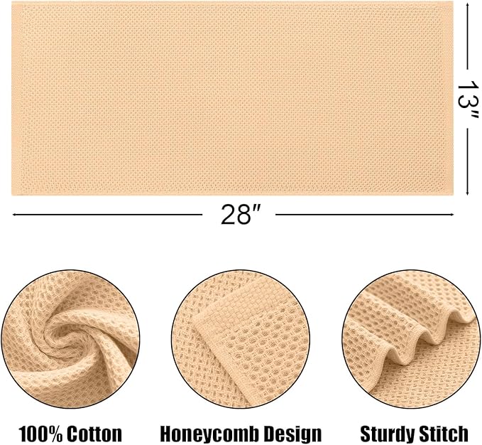 Kitinjoy 100% Cotton Waffle Weave Kitchen Hand Towels (13 X 28 Inches, Apricot), 4-Pack Super Soft and Absorbent Dish Towel for Drying Dishes
