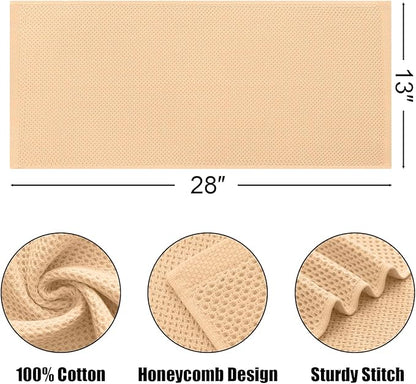 Kitinjoy 100% Cotton Waffle Weave Kitchen Hand Towels (13 X 28 Inches, Apricot), 4-Pack Super Soft and Absorbent Dish Towel for Drying Dishes