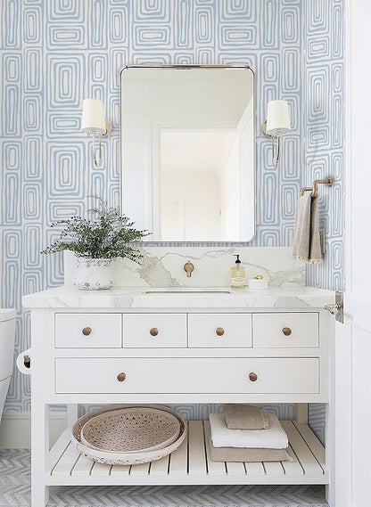 GloryTik Peel and Stick Wallpaper Blue and White Contact Paper Modern Geometric Self-Adhesive Removable Waterproof Wall Paper for Bedroom Bathroom Cabinets Kids Room Vinyl Roll 16.14"x197"