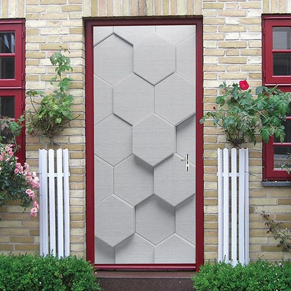 A.Monamour 3D Door Stickers for Interior Doors White Hexagon Geometric Pattern Vinyl Waterproof Self Adhesive Door Mural Decals for Bedroom Office Bathroom 85x200cm