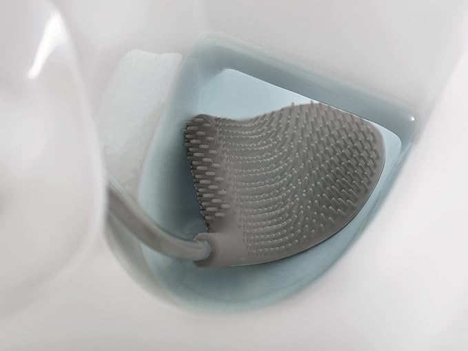Joseph Joseph Flex Hygienic Silicone Toilet Brush with Slim Holder Set, Flexible Anti-drip, Anti-Clog Deep Clean Head - Stainless Steel