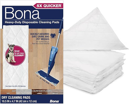 Bona Multi-Surface Floor Cleaning Pads - 18 Refills - Heavy-Duty, Disposable, Microfiber Pads for Easy Floor Cleaning
