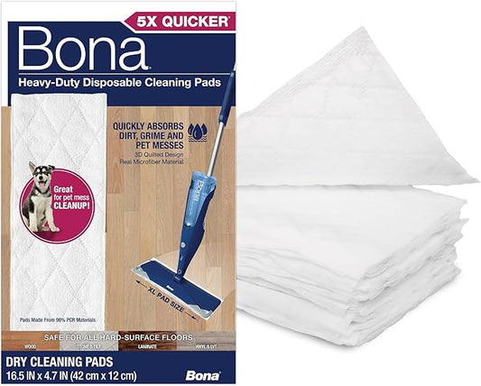 Bona Multi-Surface Floor Cleaning Pads - 18 Refills - Heavy-Duty, Disposable, Microfiber Pads for Easy Floor Cleaning