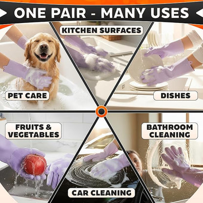 ALPENKOK Silicone Dishwashing Gloves with Scrubber – Non-Slip Silicone Gloves wor Washing Dishes | Household Use