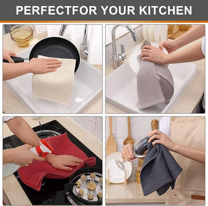Kitinjoy 100% Cotton Waffle Weave Kitchen Hand Towels (13 x 28 Inches, Multicolor), 4-Pack Super Soft and Absorbent Dish Towels for Drying Dishes
