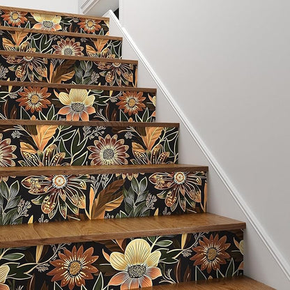 Laatse Boho Wallpaper Peel and Stick Dark Floral Wallpaper for Cabinet Vintage Contact Paper Waterproof Self Adhesive Removable Modern Wall Paper for Bedroom Stair Bathroom 17.5in x393in