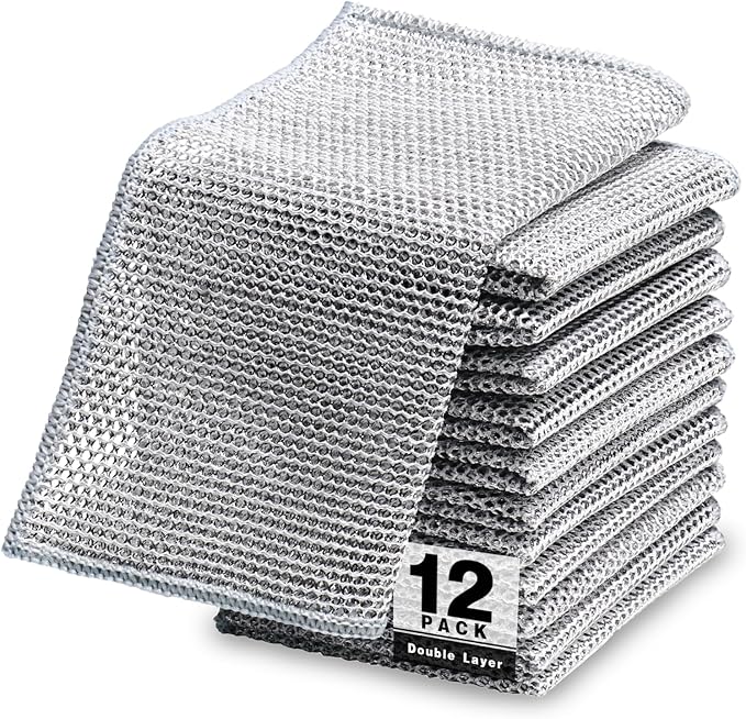 12 Pcs Non Scratch Wire Dishcloth，Multi Purpose Wire dishwashing Rags for Wet and Dry, Reusable Kitchen Wire Cleaning Cloths for Dishes, Sinks, Stove Tops