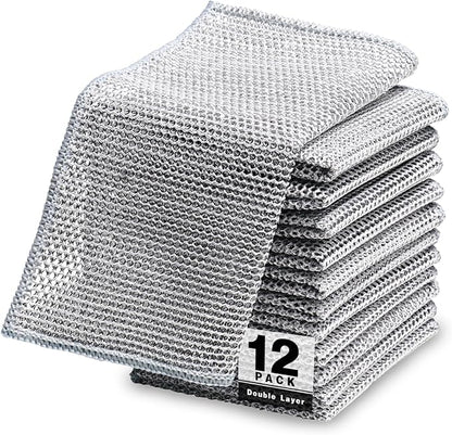 12 Pcs Non Scratch Wire Dishcloth，Multi Purpose Wire dishwashing Rags for Wet and Dry, Reusable Kitchen Wire Cleaning Cloths for Dishes, Sinks, Stove Tops