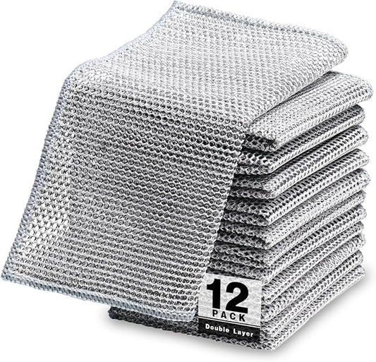 12 Pcs Non Scratch Wire Dishcloth，Multi Purpose Wire dishwashing Rags for Wet and Dry, Reusable Kitchen Wire Cleaning Cloths for Dishes, Sinks, Stove Tops