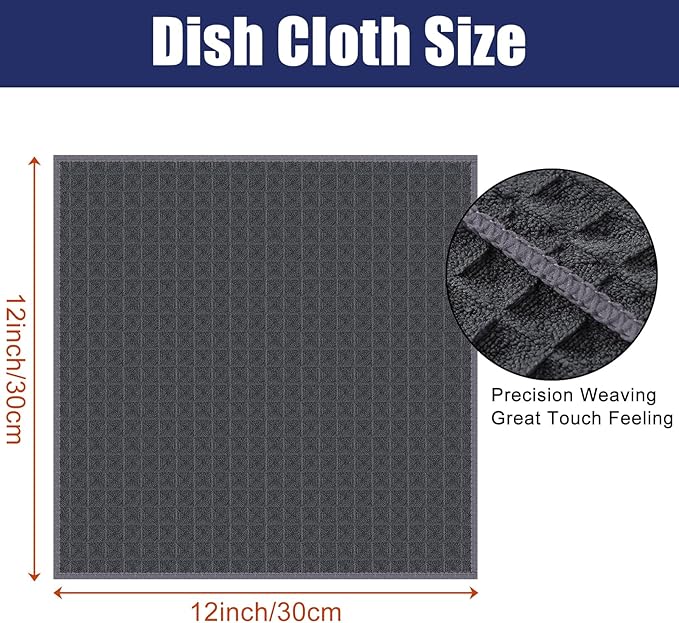 Homaxy Microfiber Waffle Weave Kitchen Dish Cloths, 12 x 12 Inch Ultra Absorbent and Solid Color Dish Towels for Kitchen Fast Drying Dishcloth for Washing Dishes, 12 Pack, Dark Grey