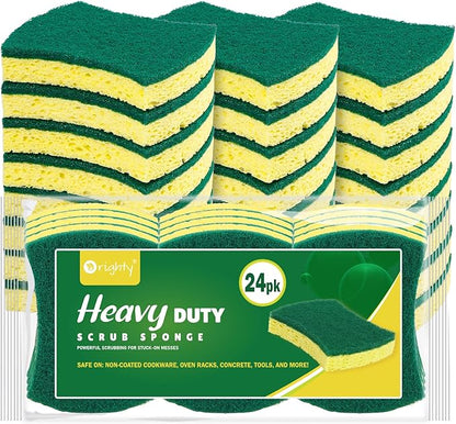 ORIGHTY Heavy Duty Cellulose Scrub Sponges Kitchen, Powerful Scrubbing & Cleaning, Suitable for Washing Dishes and Kitchen Cleaning, Absorbent & Rich Foam, 24 Count