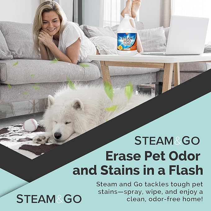 Steam & Go Multi-Purpose Cleaner Spray Refill with Oxy Power for Multi-Surfaces - Removes Stains, Eliminates Odors, & Degreases - Orange Scent, 1 gal