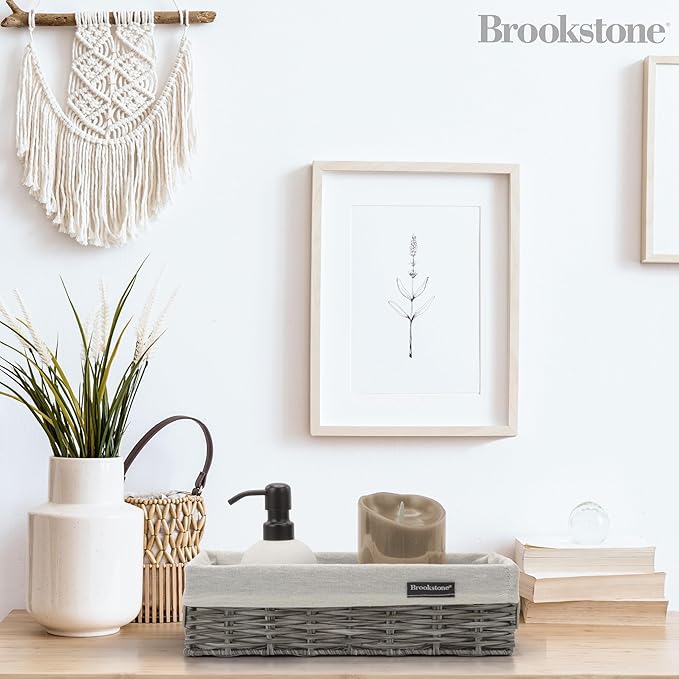 Brookstone Wicker Shelf Storage Basket Decorative Shelf Bin, bathroom organizers and storage, Boho Living Room Decor, Spring Storage 2026-2 Piece Set