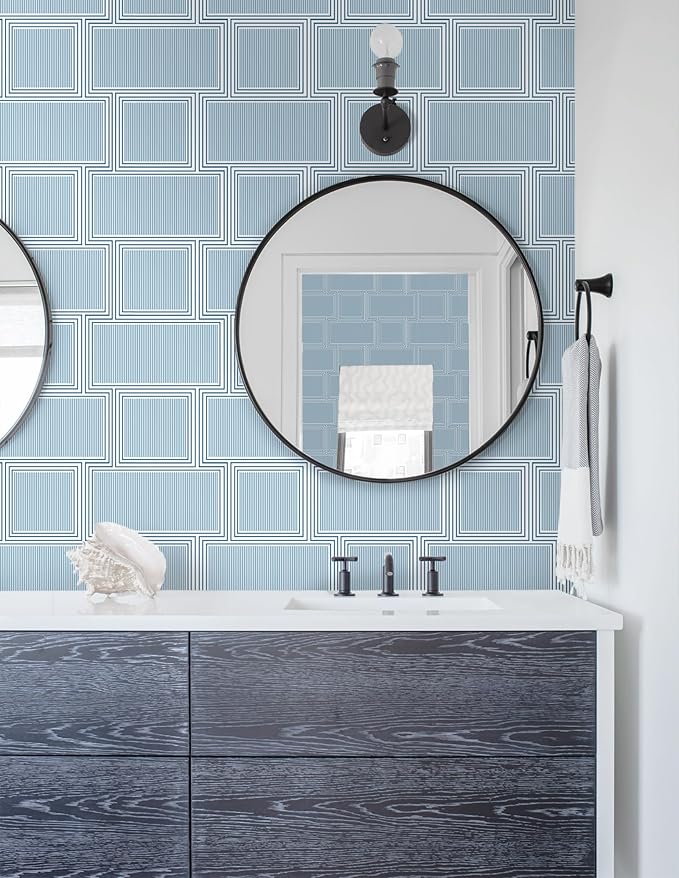 Guvana Peel and Stick Wallpaper Blue and White Contact Paper Modern Wall Paper Geometric Striped Removable Self Adhesive Wallpaper for Bathroom Bedroom Covering Accent Wall Vinyl Rolls 78.7"x17.3"