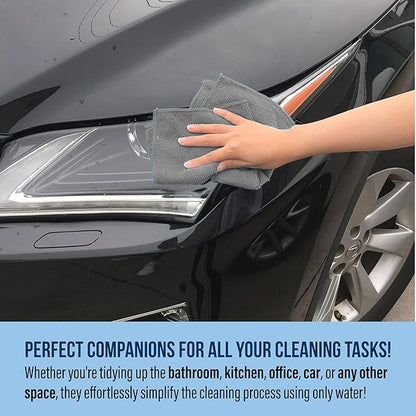 GREEN LIFESTYLE Chamois Cloth Microfiber Cleaning Cloth 12 Pack, Borderless Towels Cleaning, Car Microfiber Towel, Drying Car Wash Towels (11.5" x 11.5", Grey)
