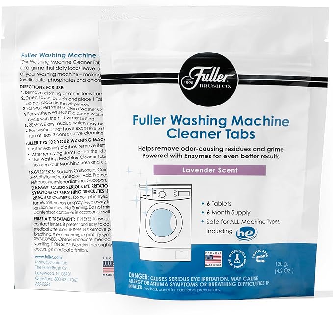 Fuller Washing Machine Cleaner Tablets – Washer Cleaner for Front Load, Top Load - Removes Odor, Dirt, Grime, Lavender Scent, Septic Safe (Pack of 1)