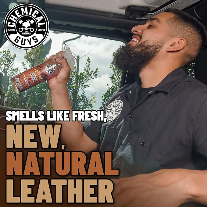 Chemical Guys Leather Scent Premium Air Freshener & Odor Eliminator – Car Air Freshener Leather Scent– Eliminates Odors and Refreshes Cars, Trucks, SUVs and RVs, 16 oz