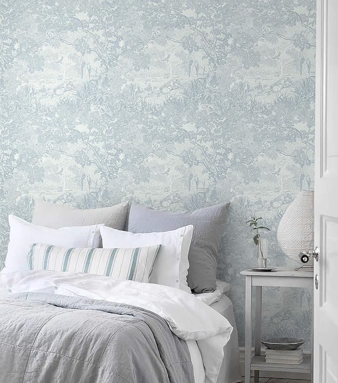Heroad Peel and Stick Wallpaper Blue and White Vintage Forest Animals Floral Wallpaper Removable Self-Adhesive Contact Paper for Bedroom Living Room Cabinets Decoration Thicken Vinyl 17.3''x78.7''