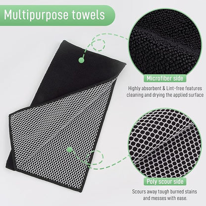 SINLAND Microfiber Dish Cloth Kitchen Cleaning Dish Towel Absorbent Fast Dry Streak Free Cleaning Cloths Poly Scour Side for House, Kitchen 12 Inch x 12 Inch 20 Pack Black