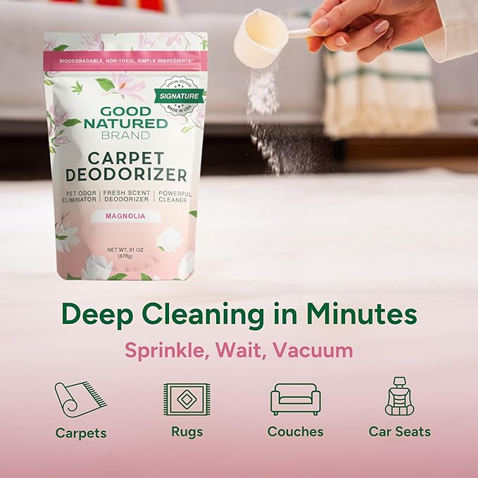 Good Natured Brand | Carpet Freshener & Deodorizer Powder | 31 oz Pet Odor Eliminator for Strong Odor & Pet Urine | Fresh Natural Magnolia Scent | Safe for Homes with Pets