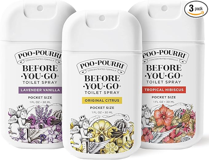 Poo-Pourri Before-You-Go Pocket Toilet Spray, Travel Essentials, 1 Fl Oz, Spring Variety 3 Pack, Each Up to 50 Uses, On-The-Go Bathroom Odor Deodorizer with Essential Oils, TSA Approved Size, 3 Scents